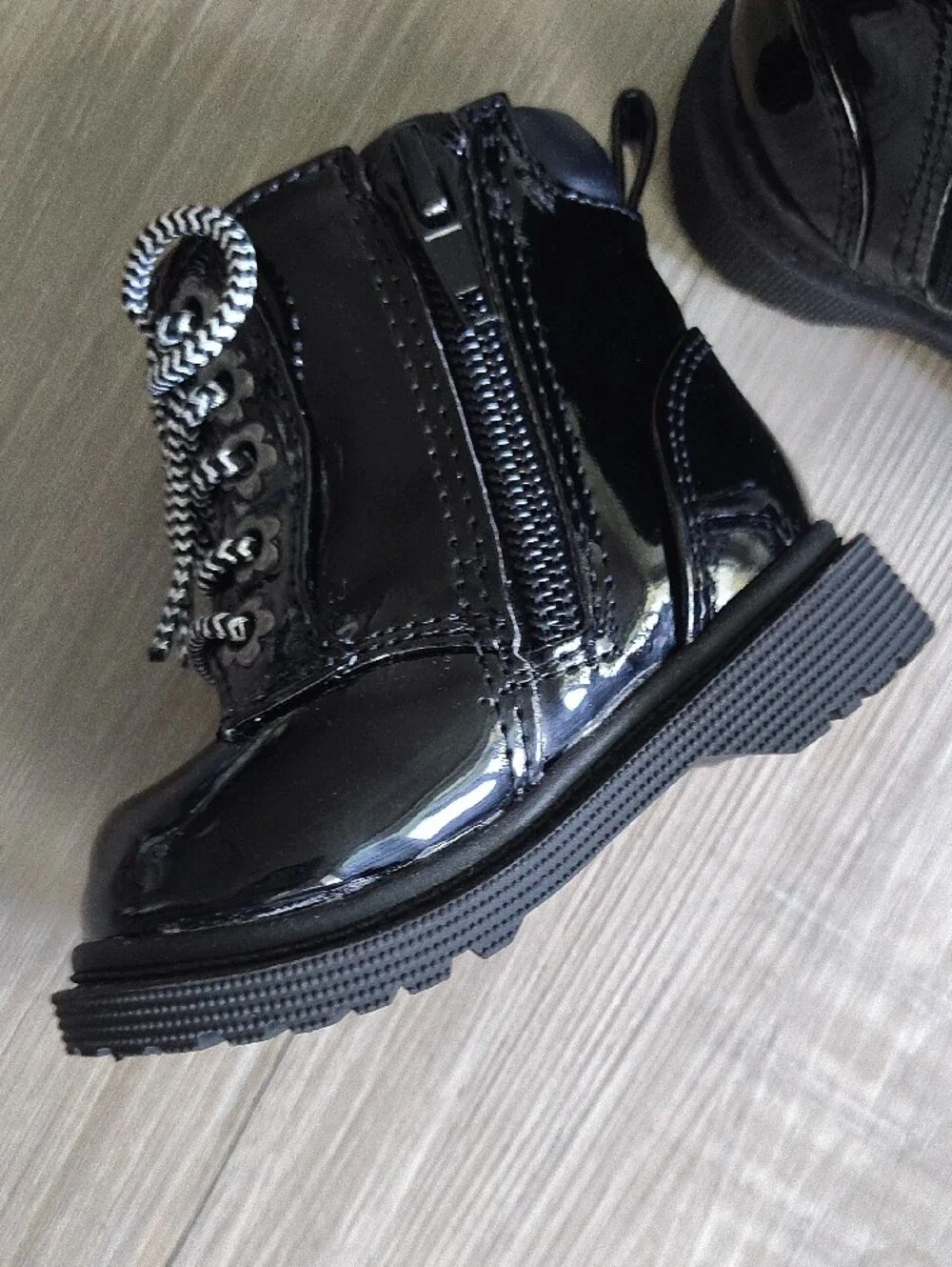 wonder nation Black Patent Lace-Up Kids Boots